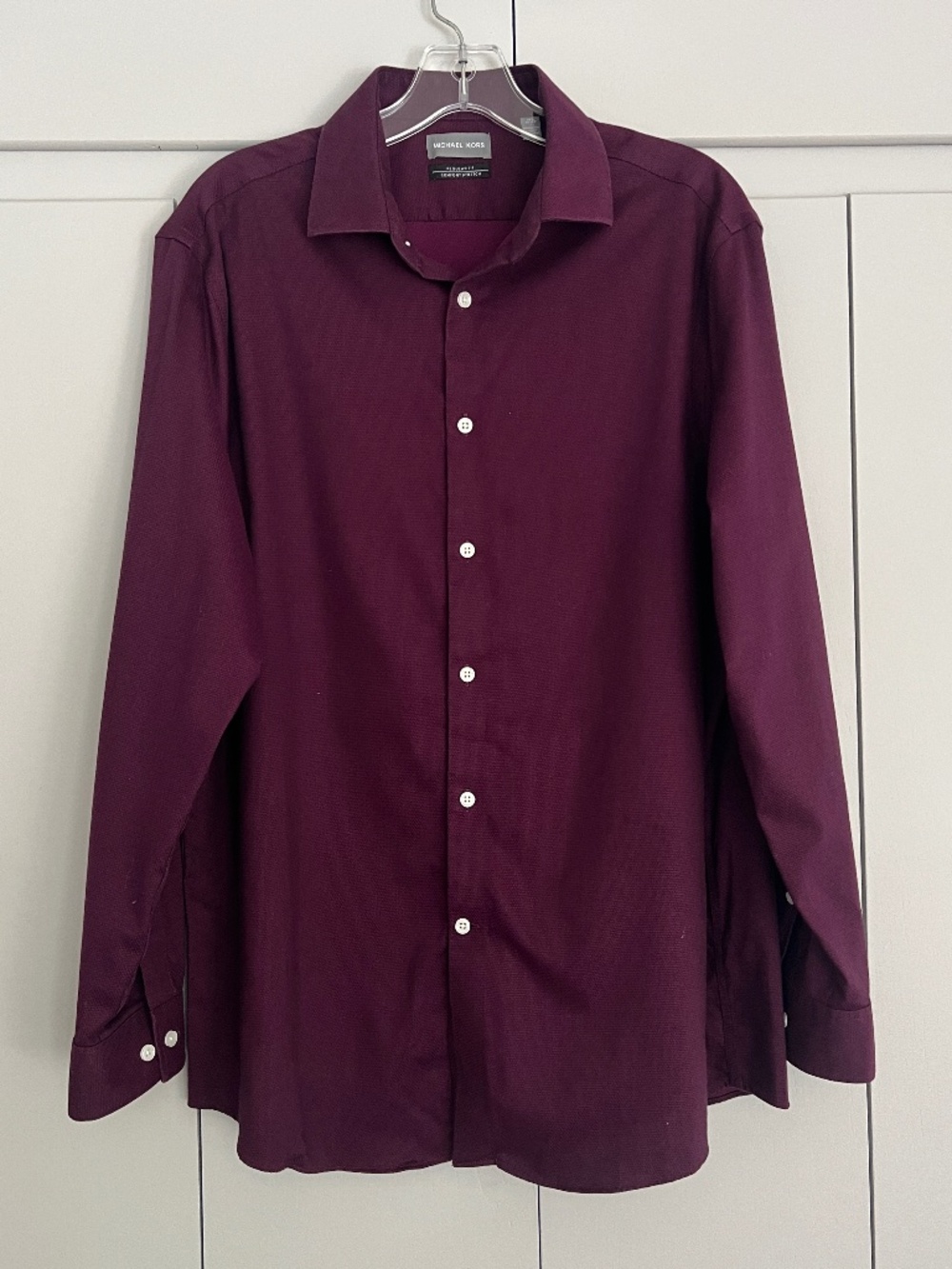 Michael Kors Dark Red Regular Fit Comfort Stretch Dress Shirt L